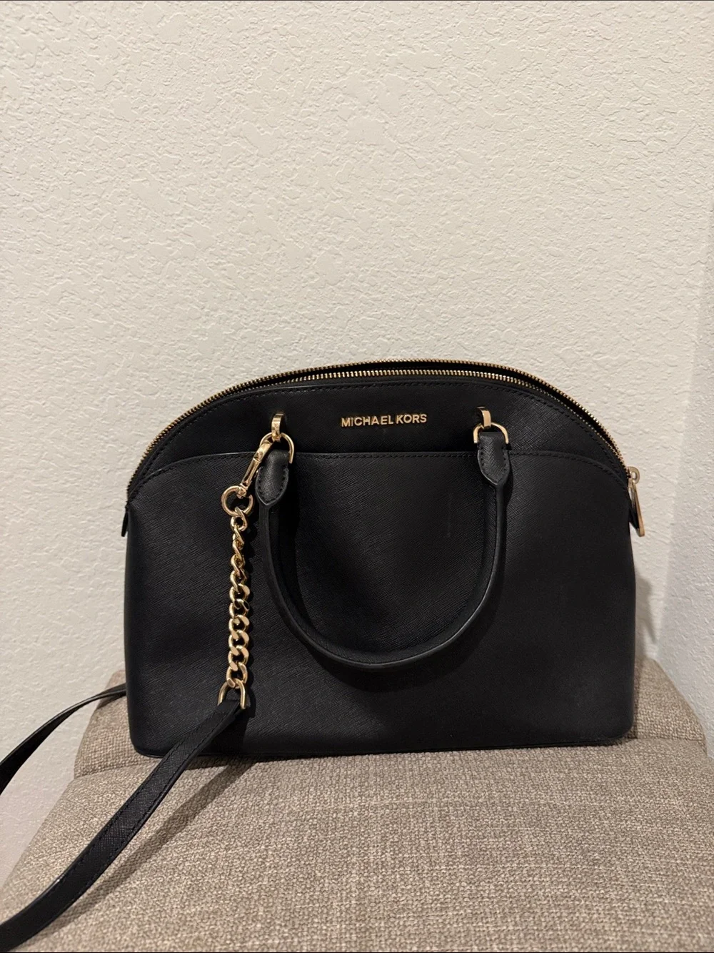 Michael Kors Black Satchel with Gold Chain Accent